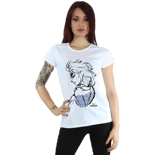 Vêtements Femme T-shirts manches longues Disney Frozen Elsa Sketch Mono Blanc