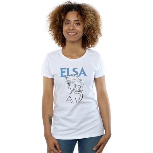 Vêtements Femme T-shirts manches longues Disney Frozen Elsa Profile Sketch Blanc
