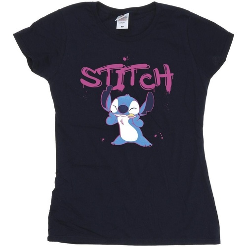 Vêtements Femme T-shirts manches longues Disney Lilo And Stitch Graffiti Bleu