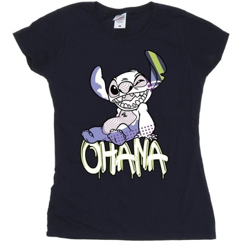 Vêtements Femme T-shirts manches longues Disney Lilo And Stitch Ohana Graffiti Bleu