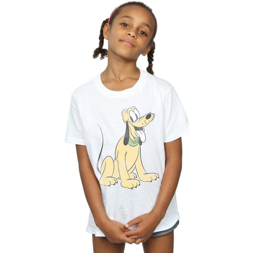 Vêtements Fille T-shirts manches longues Disney Pluto Sitting Blanc