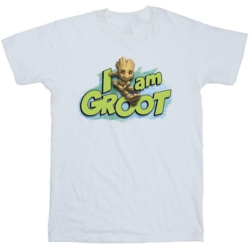 Vêtements Homme T-shirts manches longues Marvel Guardians Of The Galaxy I Am Groot Jumping Blanc
