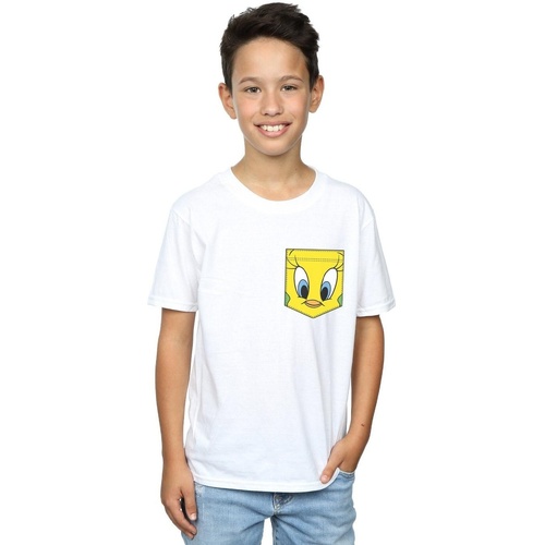 Vêtements Garçon T-shirts manches courtes Dessins Animés Tweety Pie Face Faux Pocket Blanc