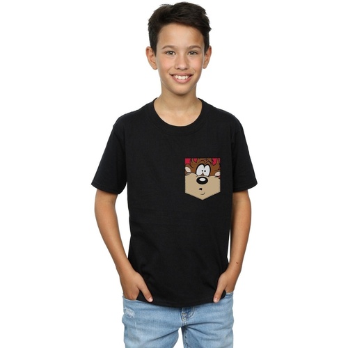 Vêtements Garçon T-shirts manches courtes Dessins Animés Tasmanian Devil Face Faux Pocket Noir