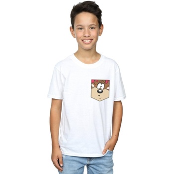 Vêtements Garçon T-shirts manches courtes Dessins Animés Tasmanian Devil Face Faux Pocket Blanc