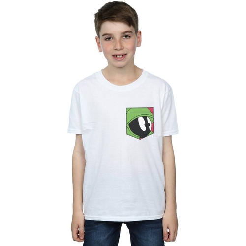 Vêtements Garçon T-shirts manches courtes Dessins Animés Marvin The Martian Face Faux Pocket Blanc