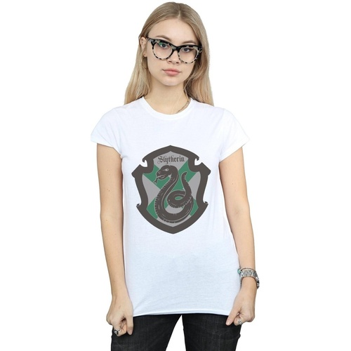 Vêtements Femme T-shirts manches longues Harry Potter Slytherin Crest Flat Blanc