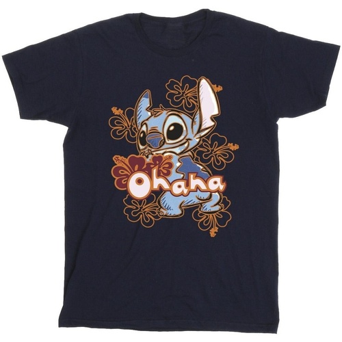 Vêtements Fille T-shirts manches longues Disney Lilo And Stitch Ohana Orange Hibiscus Bleu