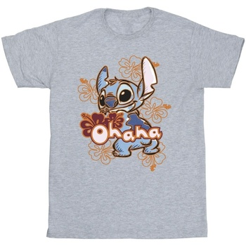 Vêtements Fille T-shirts manches longues Disney Lilo And Stitch Ohana Orange Hibiscus Gris