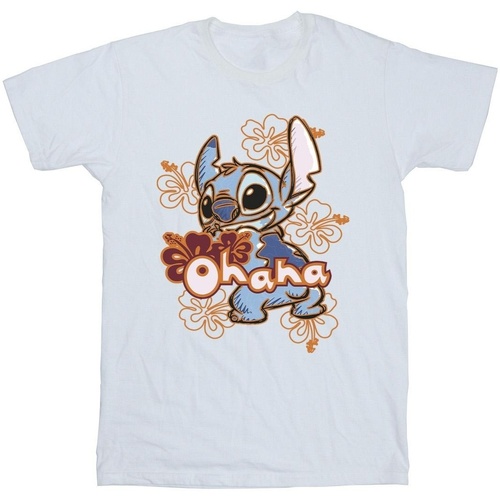 Vêtements Fille T-shirts manches longues Disney Lilo And Stitch Ohana Orange Hibiscus Blanc