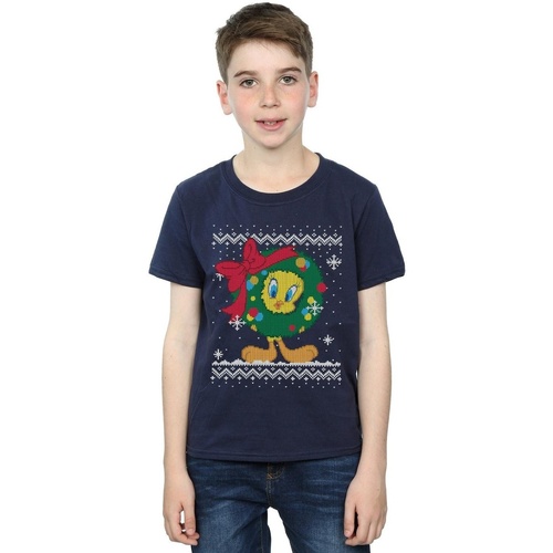 Vêtements Garçon T-shirts manches courtes Dessins Animés Tweety Pie Christmas Fair Isle Bleu