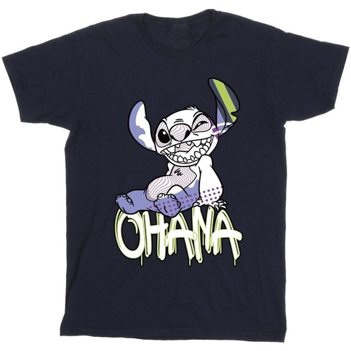 Vêtements Fille T-shirts manches longues Disney Lilo And Stitch Ohana Graffiti Bleu