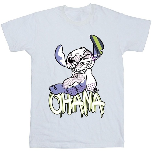 Vêtements Fille T-shirts manches longues Disney Lilo And Stitch Ohana Graffiti Blanc