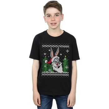 Vêtements Garçon T-shirts manches courtes Dessins Animés Bugs Bunny Christmas Fair Isle Noir