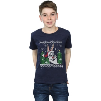 Vêtements Garçon T-shirts manches courtes Dessins Animés Bugs Bunny Christmas Fair Isle Bleu