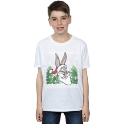 Vêtements Garçon T-shirts manches courtes Dessins Animés Bugs Bunny Christmas Fair Isle Blanc