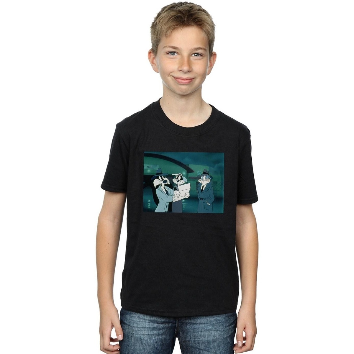 Vêtements Garçon T-shirts manches courtes Dessins Animés Bugs Bunny Sylvester Letter Noir