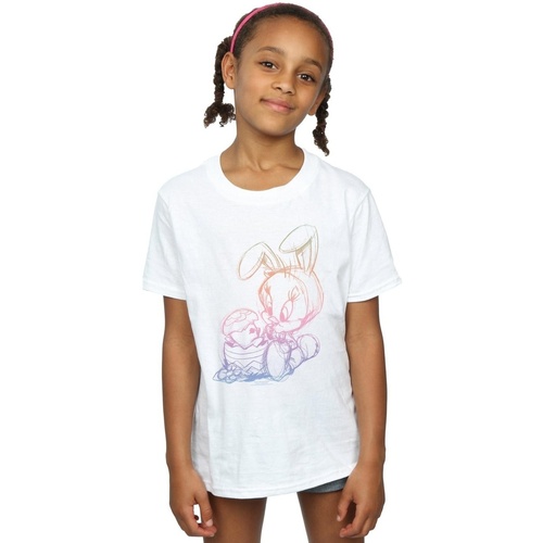 Vêtements Fille T-shirts manches longues Dessins Animés Tweety Pie Easter Egg Sketch Blanc