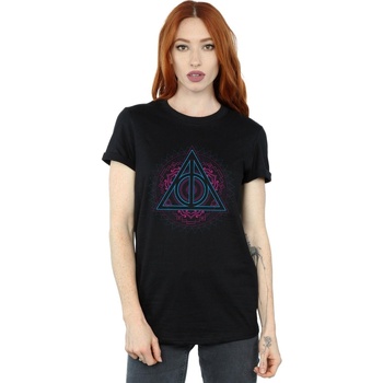 Vêtements Femme T-shirts manches longues Harry Potter Neon Deathly Hallows Noir