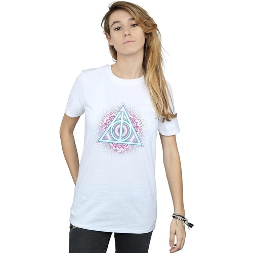 Vêtements Femme T-shirts manches longues Harry Potter Neon Deathly Hallows Blanc