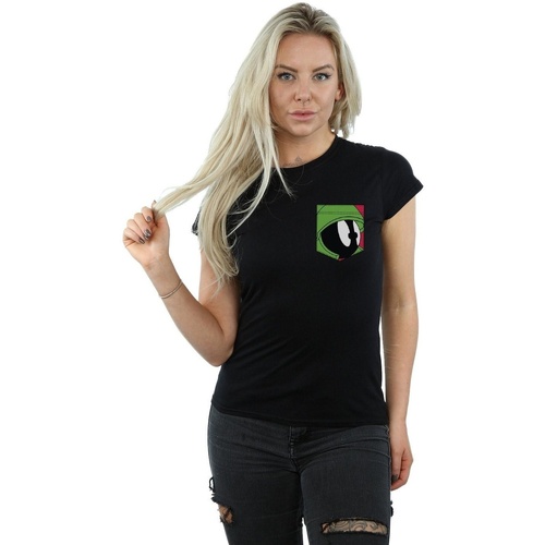 Vêtements Femme T-shirts manches longues Dessins Animés Marvin The Martian Face Faux Pocket Noir