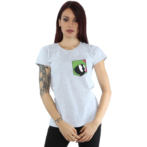 Vêtements Femme T-shirts manches longues Dessins Animés Marvin The Martian Face Faux Pocket Gris