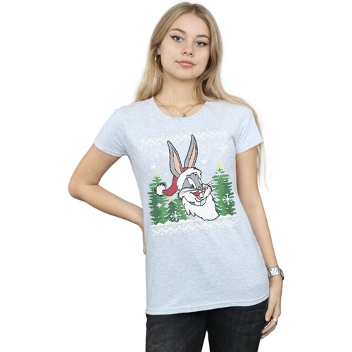 Vêtements Femme T-shirts manches longues Dessins Animés Bugs Bunny Christmas Fair Isle Gris
