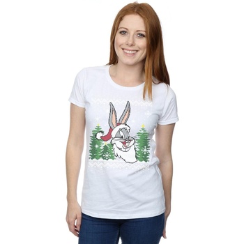 Vêtements Femme T-shirts manches longues Dessins Animés Bugs Bunny Christmas Fair Isle Blanc