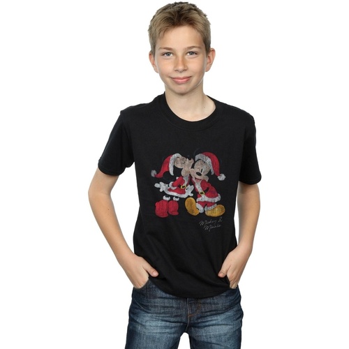 Vêtements Garçon T-shirts manches courtes Disney Mickey And Minnie Christmas Kiss Noir