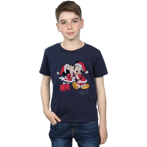 Vêtements Garçon T-shirts manches courtes Disney Mickey And Minnie Christmas Kiss Bleu