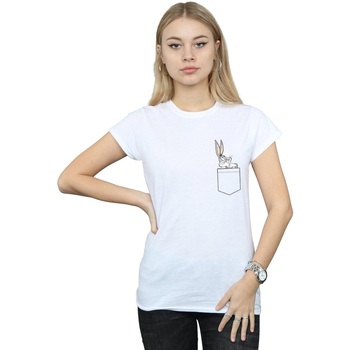 Vêtements Femme T-shirts manches longues Dessins Animés Bugs Bunny Faux Pocket Blanc