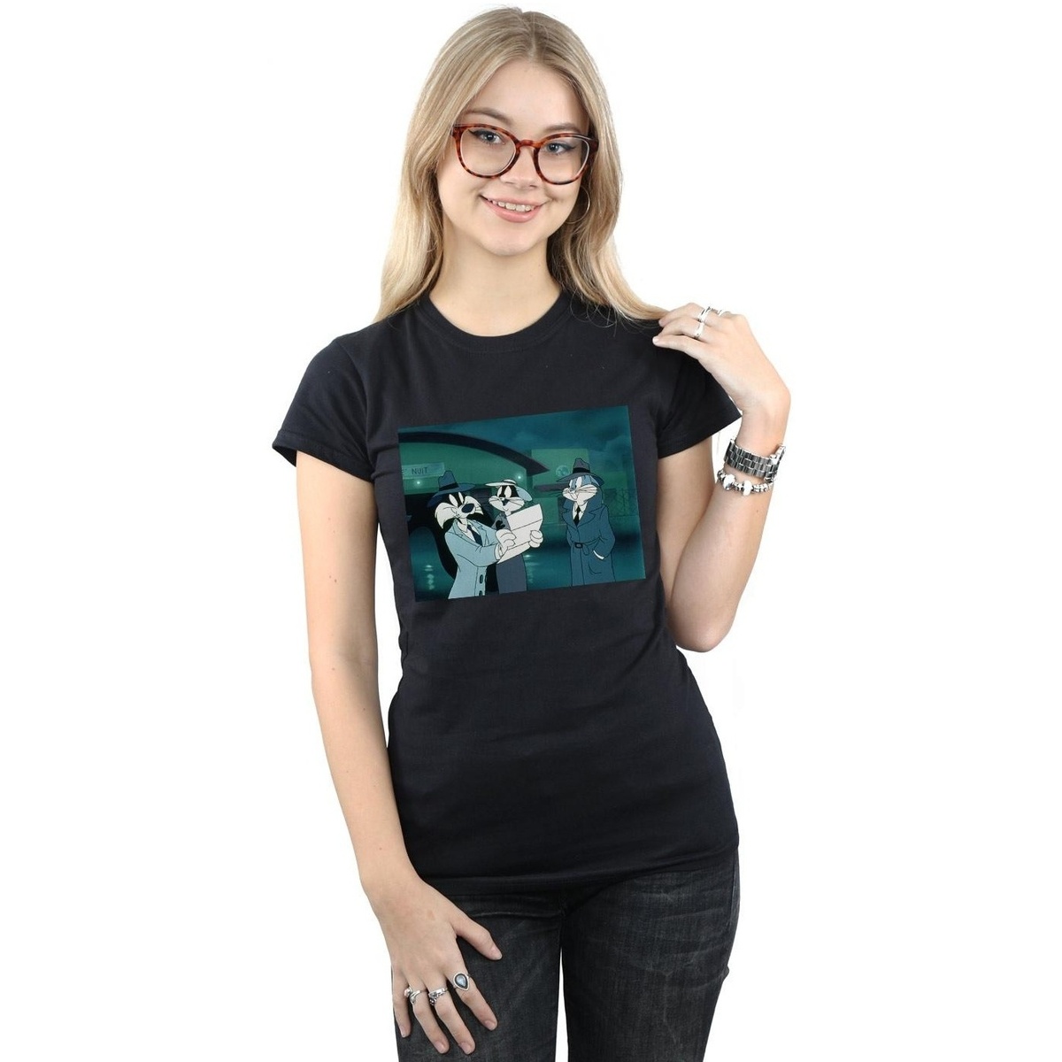 Vêtements Femme T-shirts manches longues Dessins Animés Bugs Bunny Sylvester Letter Noir
