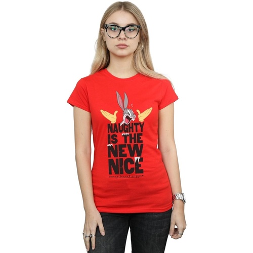 Vêtements Femme T-shirts manches longues Dessins Animés Naughty Is The New Nice Rouge