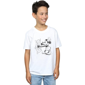 Vêtements Garçon T-shirts manches courtes Disney Mickey Mouse Steamboat Sketch Blanc