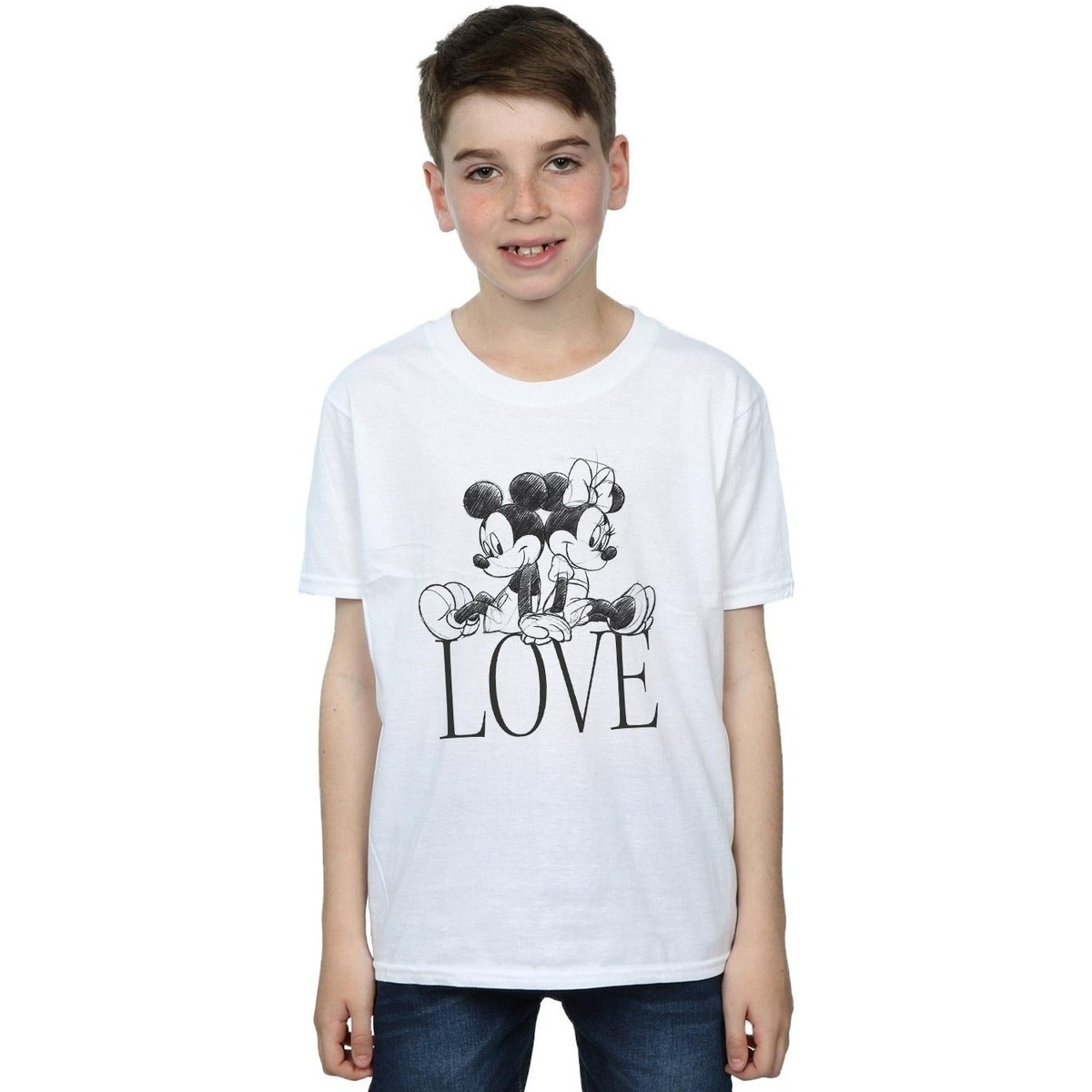 Vêtements Garçon T-shirts manches dore Disney Mickey And Minnie Mouse Love Blanc