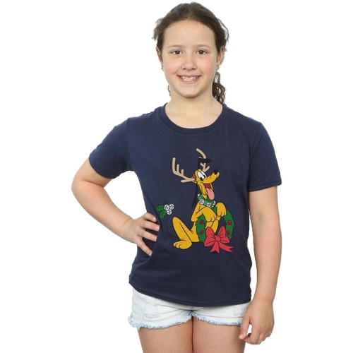 Vêtements Fille T-shirts manches longues Disney Pluto Christmas Reindeer Bleu