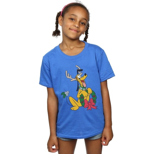 Vêtements Fille T-shirts manches longues Disney Pluto Christmas Reindeer Bleu