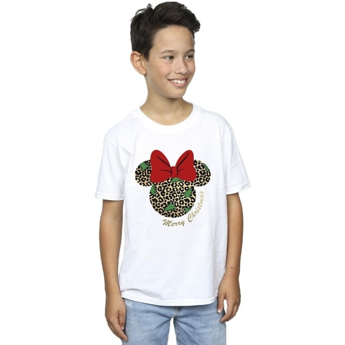 Vêtements Garçon T-shirts manches courtes Disney Minnie Mouse Leopard Christmas Blanc