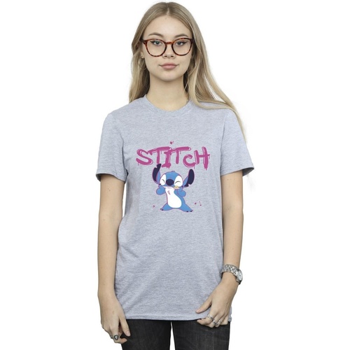 Vêtements Femme T-shirts manches longues Disney Lilo And Stitch Graffiti Gris
