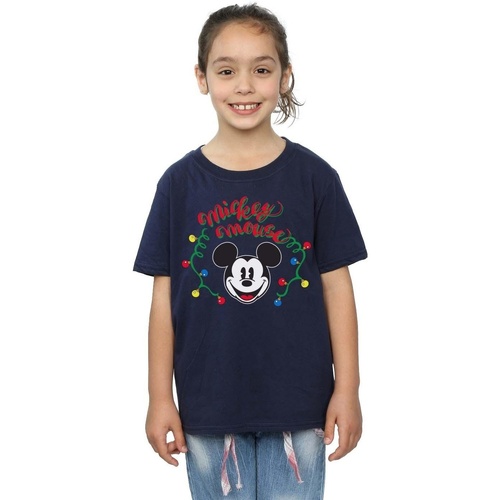 Vêtements Fille T-shirts manches longues Disney Mickey Mouse Christmas Light Bulbs Bleu