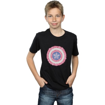 Vêtements Garçon T-shirts manches courtes Marvel Captain America Flowers Shield Noir