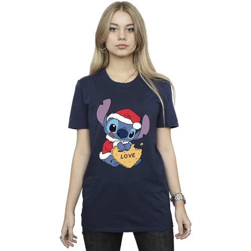 Vêtements Femme T-shirts manches longues Disney Lilo And Stitch Christmas Love Biscuit Bleu