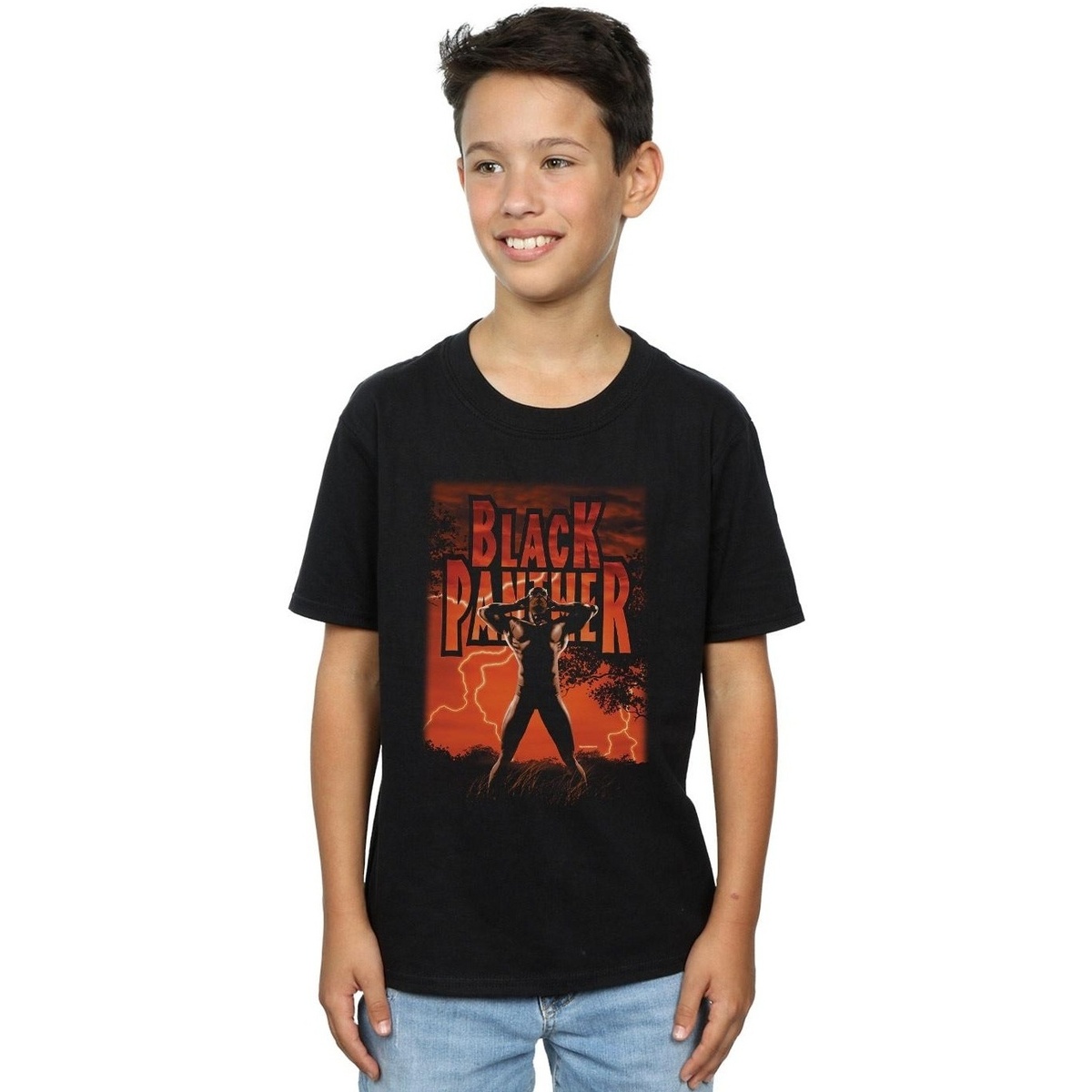 Vêtements Garçon T-shirts manches courtes Marvel Black Panther Wakanda Lightning Noir