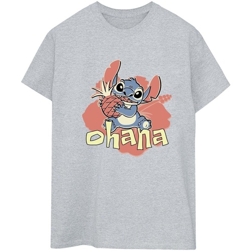Vêtements Femme T-shirts manches longues Disney Lilo And Stitch Ohana Pineapple Gris