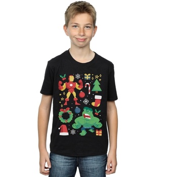 Vêtements Garçon T-shirts manches courtes Marvel Iron Man And Hulk Christmas Day Noir