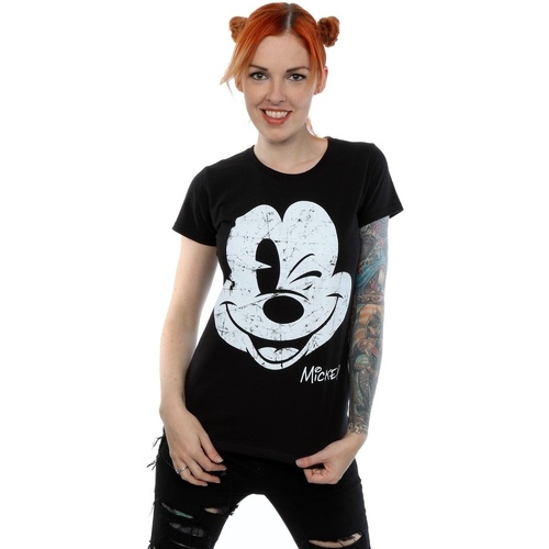 Vêtements Femme T-shirts manches longues Disney Mickey Mouse Distressed Face Noir