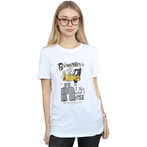 Vêtements Femme T-shirts manches longues Dessins Animés Daffy Duck Binoculars Blanc