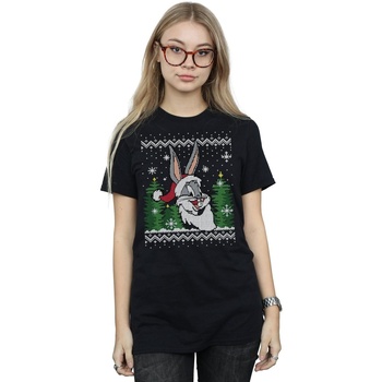 Vêtements Femme T-shirts manches longues Dessins Animés Bugs Bunny Christmas Fair Isle Noir