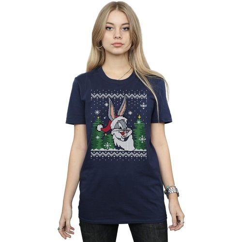 Vêtements Femme T-shirts manches longues Dessins Animés Bugs Bunny Christmas Fair Isle Bleu