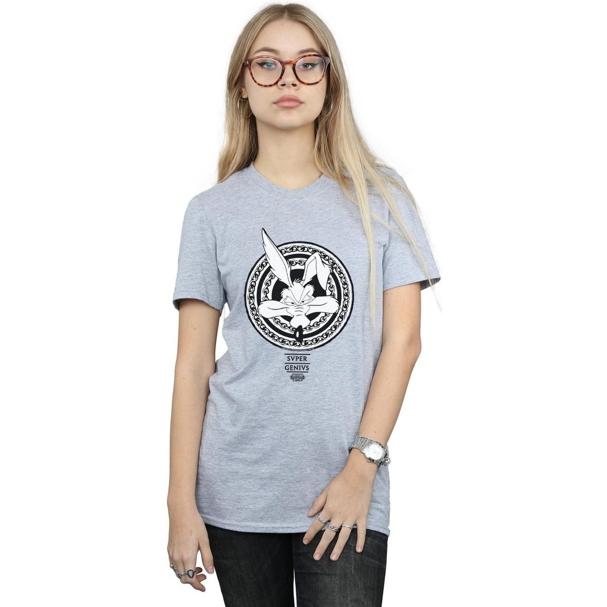 Vêtements Femme T-shirts manches longues Dessins Animés Wile E Coyote Super Genius Gris